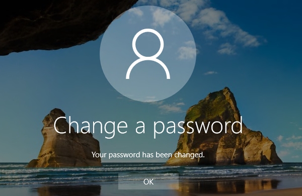 New password confirmed in Windows 10